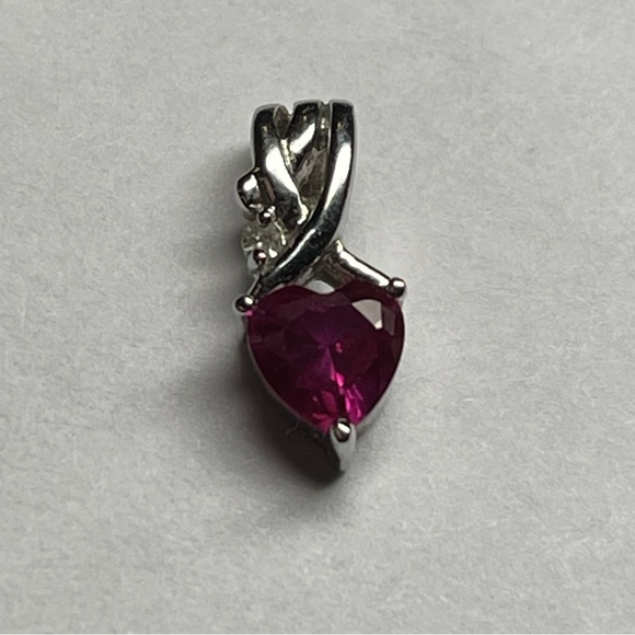 Sterling Silver Ruby Red Stone Heart with Moissanite Accent Pendant by Marcella - Picture 6 of 9